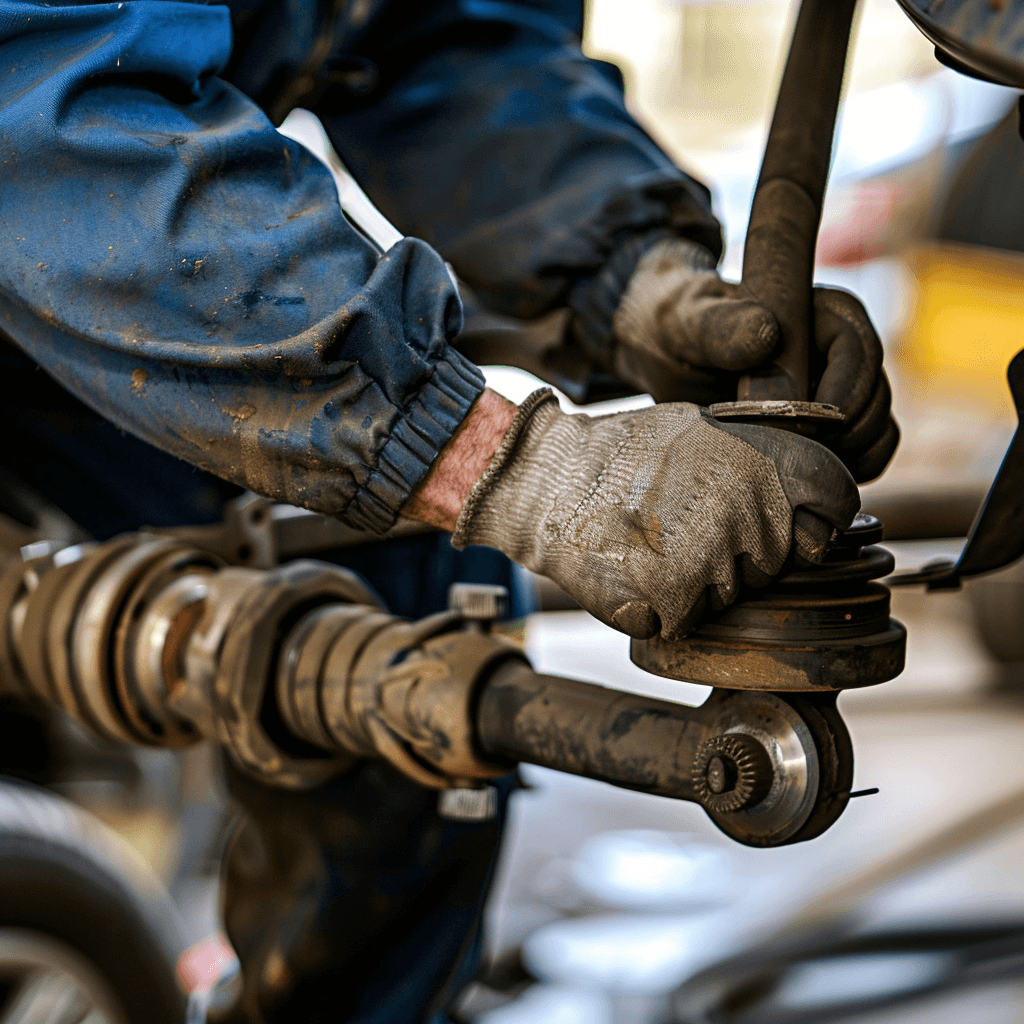 picture of a mechanic working on a tie rod of a car